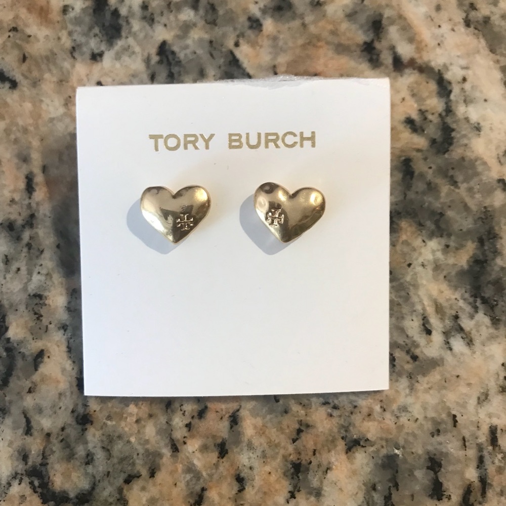 Tory Burch heart earrings. Gold finish.